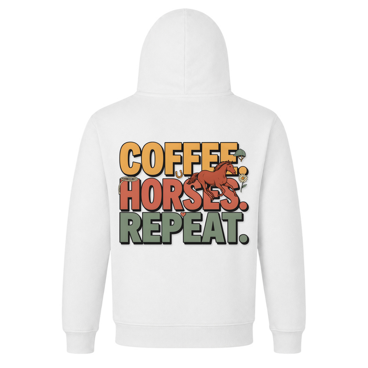 Coffee. Horses. Repeat. - Premium Unisex Hoodie - White - Rueckseite