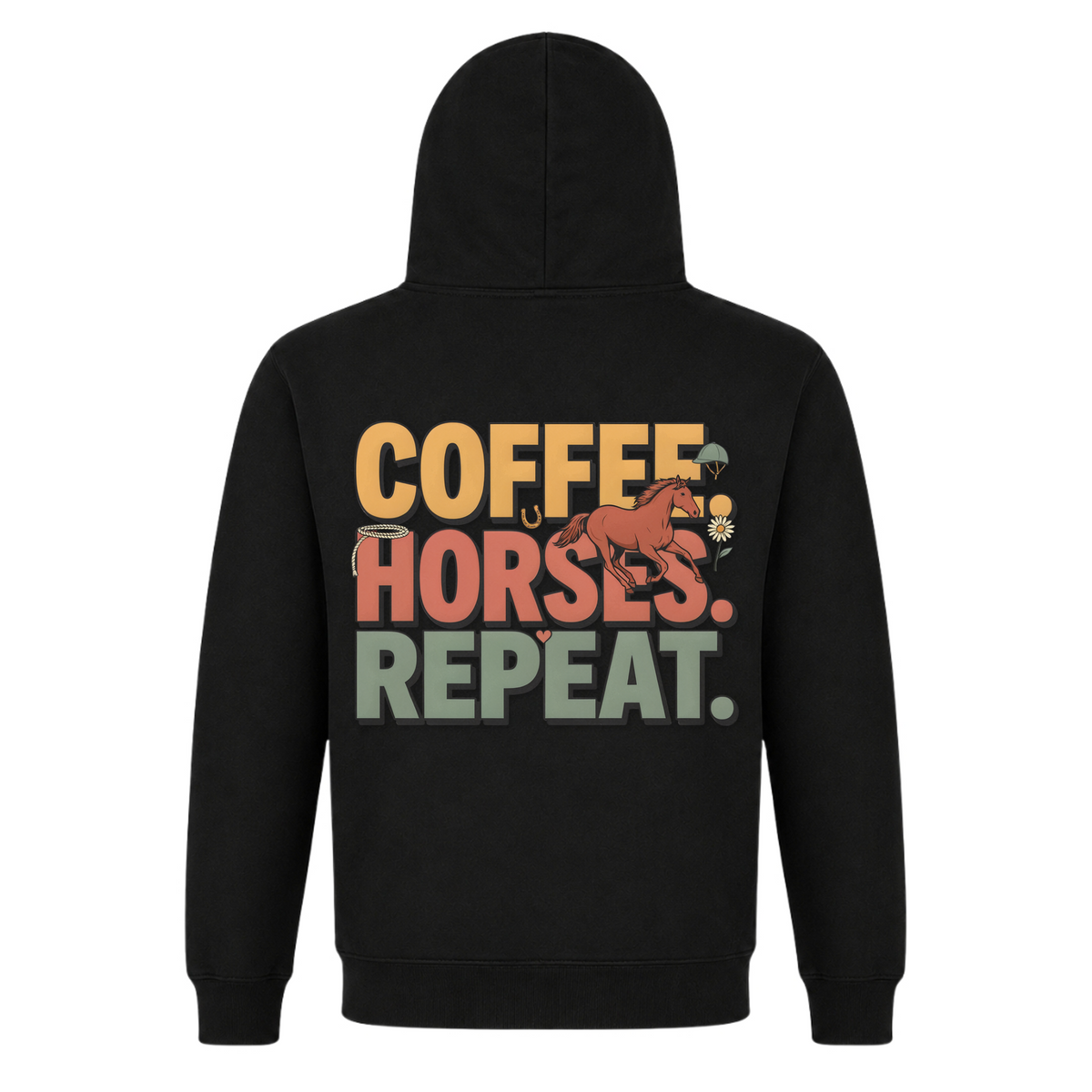Coffee. Horses. Repeat. - Premium Unisex Hoodie - Black - Rueckseite