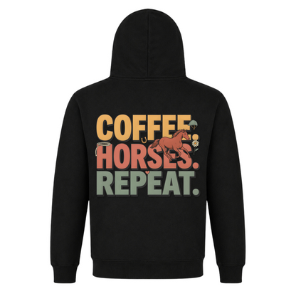 Coffee. Horses. Repeat. - Premium Unisex Hoodie - Black - Rueckseite
