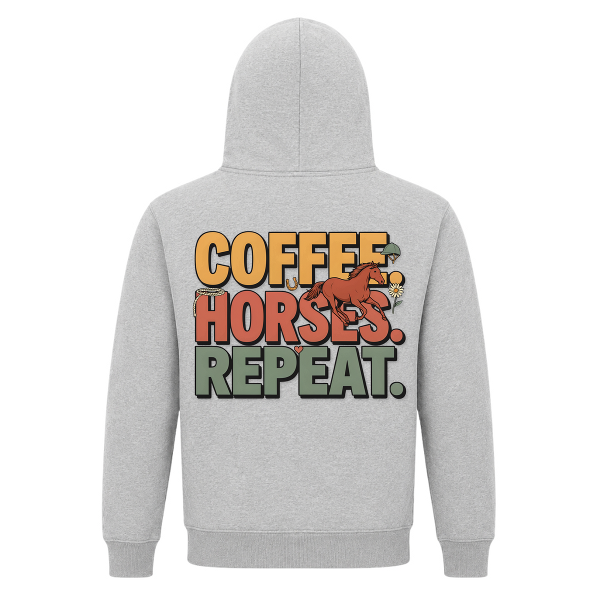 Coffee. Horses. Repeat. - Premium Unisex Hoodie - Grey Melange - Rueckseite