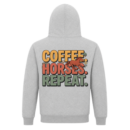 Coffee. Horses. Repeat. - Premium Unisex Hoodie - Grey Melange - Rueckseite