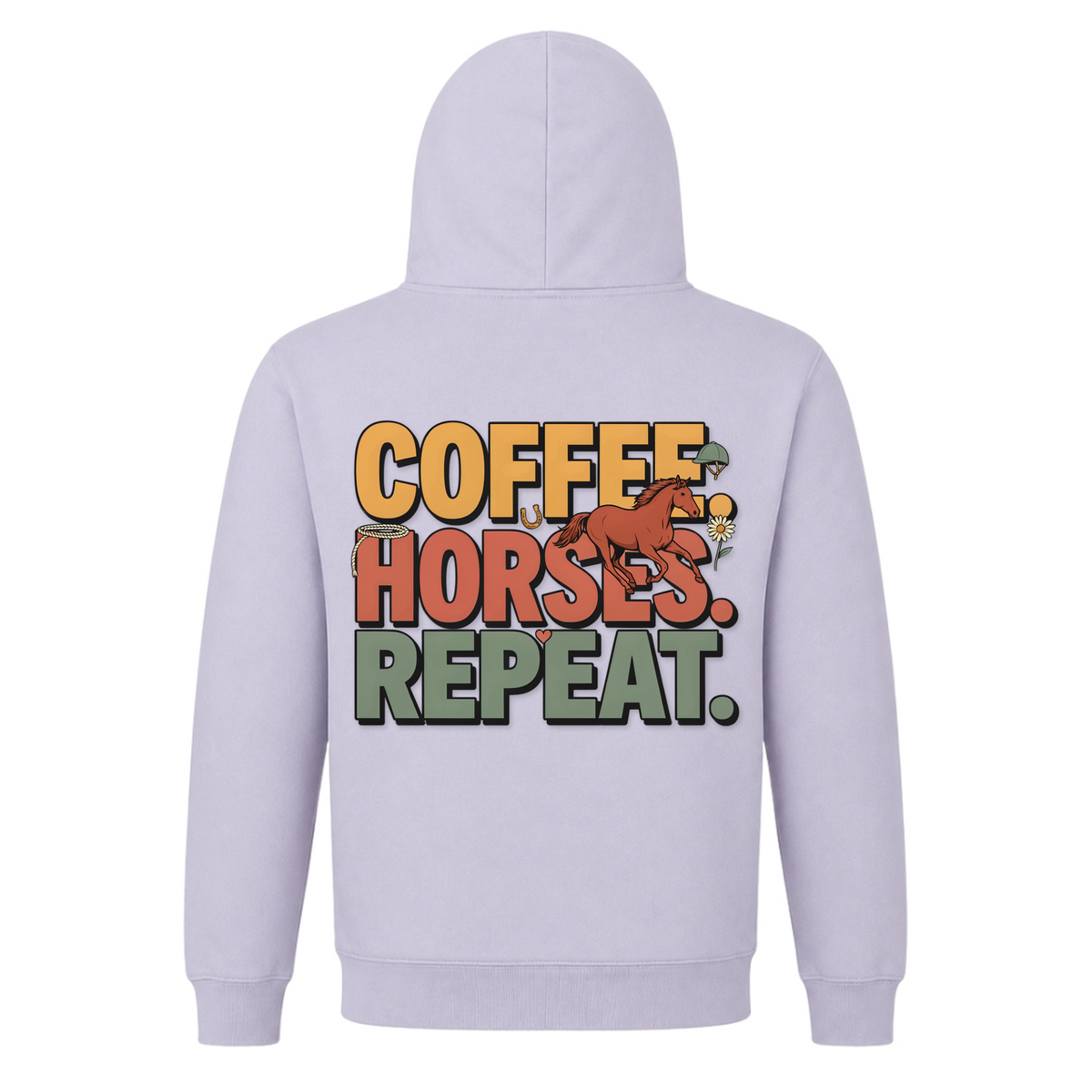 Coffee. Horses. Repeat. - Premium Unisex Hoodie - Lilac - Rueckseite