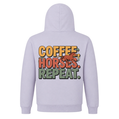 Coffee. Horses. Repeat. - Premium Unisex Hoodie - Lilac - Rueckseite